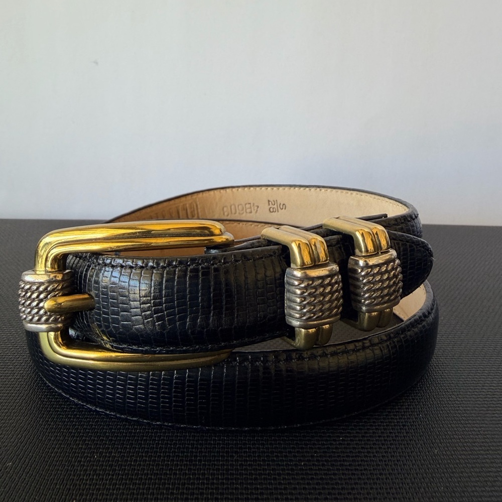 Brighton Classics Skinny Belt Womens Size 28 Small Black Lizard Grain Leather